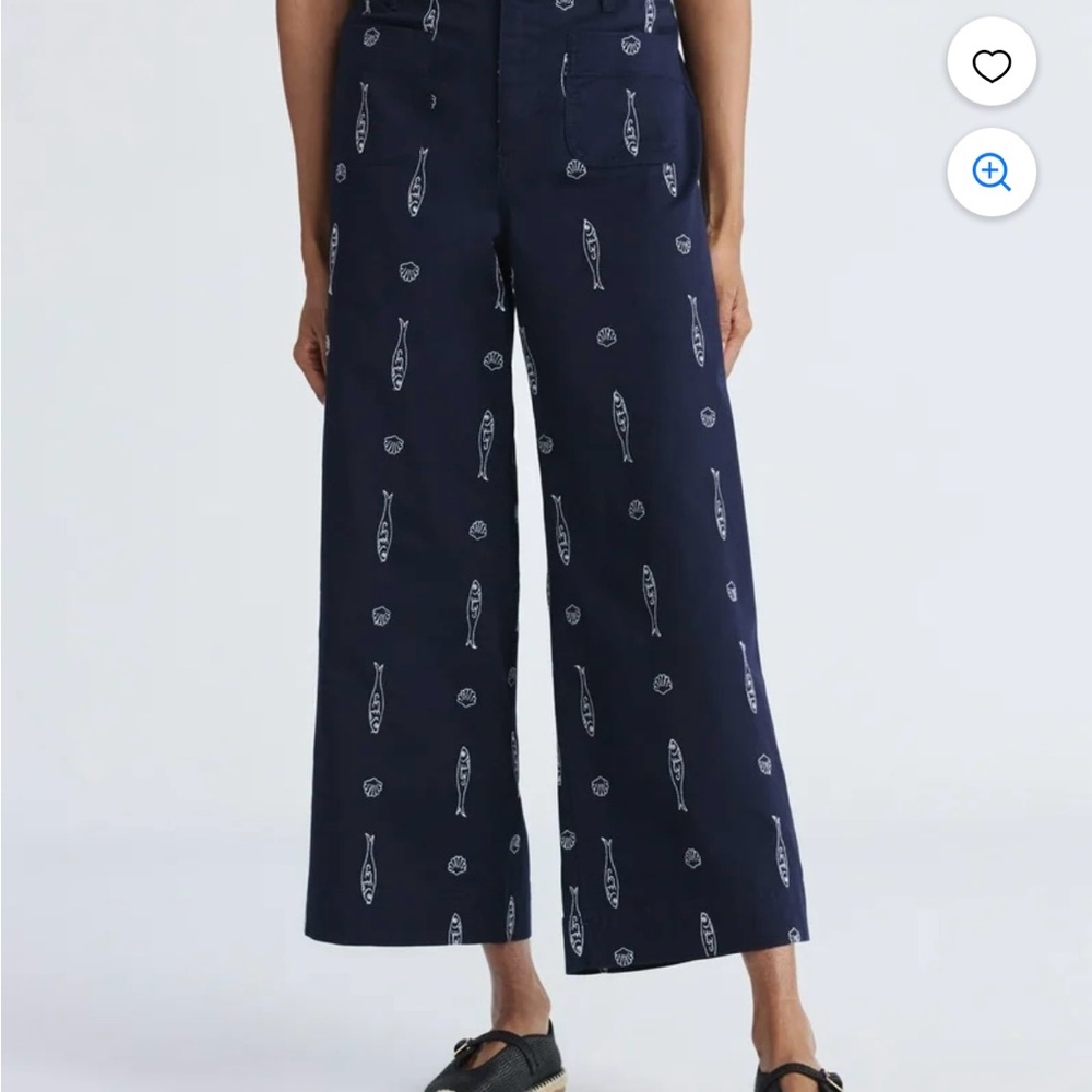 Free Assembly Navy Chino Pants with Fish and Seashell embroidery